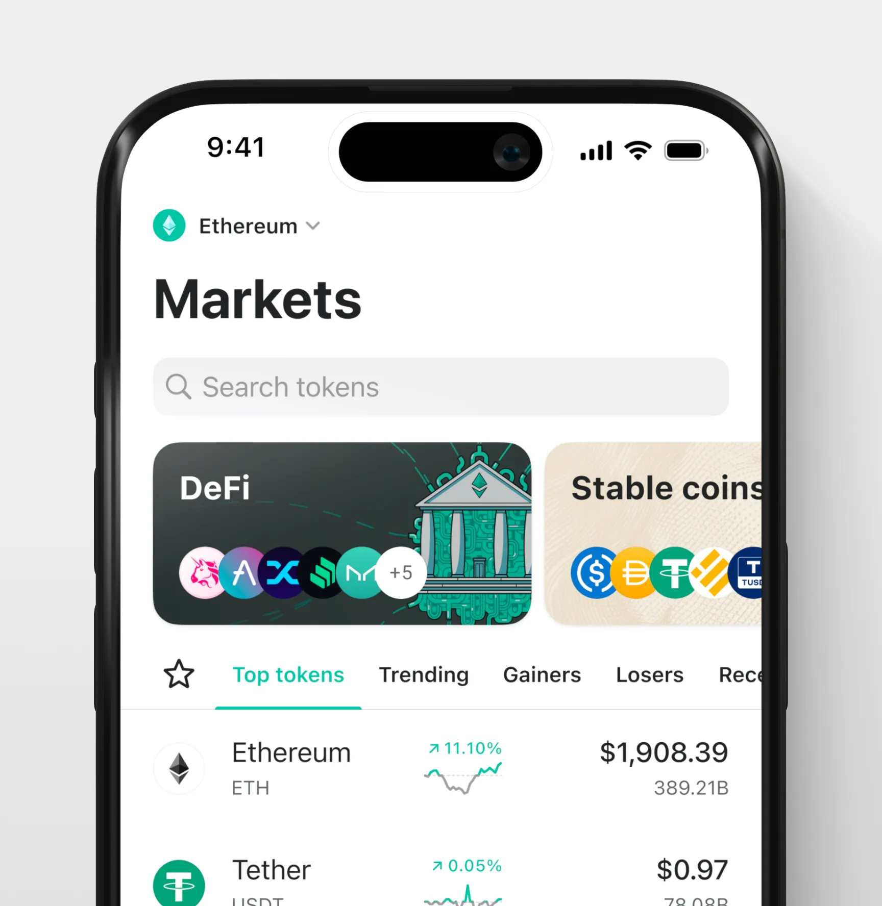 MEW wallet. Markets screen